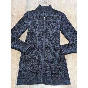 Cynthia Rowley Dress Womens Large Black Print Long Sleeve Zip Front Knit Sheath